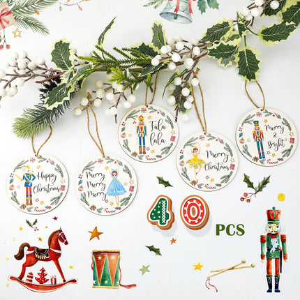 Weysat Christmas Nutcracker Decoration Set Nutcracker Ornaments for Tree Mini Princess Ballet Mouse King Soldier Figures for Xmas Tree Outdoor Party (Wood Fresh Style, 40 Pieces)