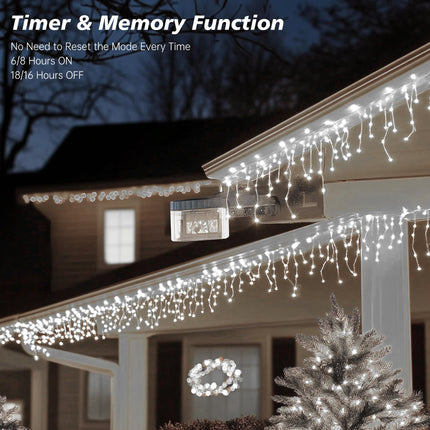 Icicle Christmas Lights Outdoor,520 LED 49.2FT 8 Modes with 80 Drops Cool White Icicle Lights,Remote Control Outdoor Indoor Fairy String Lights for Christmas Party,Holiday Decorations