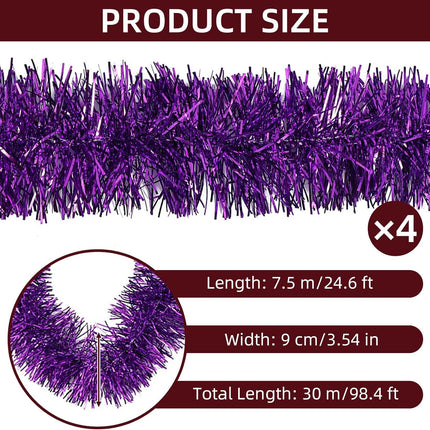 100 Feet Purple Tinsel Garland Christmas Foil Tinsel Garland Decoration Metallic Banner Wall Hanging Tinsel Streamers Garland for Christmas Tree Birthday Party Decorations (3.54" x 100', Purple)