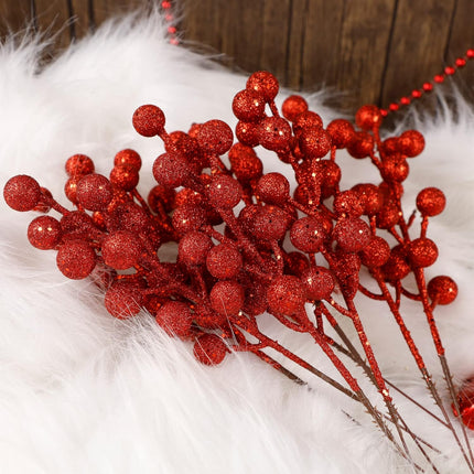 winemana 24 Pack 8 Inch Christmas Glitter Faux Winter Berry Sprigs, Artificial Sparking Red Berries Ornaments for Christmas Tree DIY Crafts Wreath Garland Decor (Red)