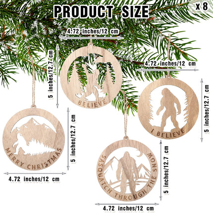 8 Pcs Bigfoot Christmas Ornament Bigfoot Sasquatch Christmas Tree Ornament Bigfoot s Wooden Sasquatch Sign Hanging Christmas Tree Decor Funny Christmas Tree Decoration for Home