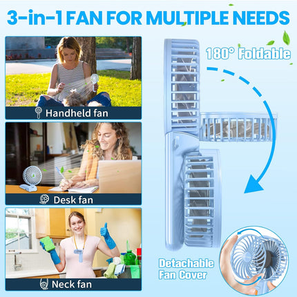 3In1 Portable Fan, 4 Speed Handheld Fan, Personal Mini Desk Fan With Bendable Handle, Lightweight Neck Fan With Neck Strap, Usb