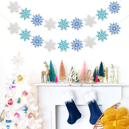 2 Pieces Snowflake Garland Banner Christmas Hanging Decorations, Winter Wonderland Decorations Frozen Birthday Party Supplies, Paper Snowflake Streamer for Holiday Year Party Home Decor