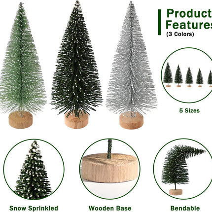 30Pcs Christmas Decorations Mini Christmas Trees, Artificial Christmas Tree Bottle Brush Trees with Wooden Base for Christmas Decor Christmas Party Home Table Craft