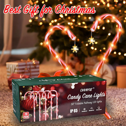20 Pack 36" Candy Cane Lights Outdoor Pathway Real 30" Tall Candy Cane Pathway Lights, 62FT Christmas Decorations Outside, 8 Falshing Modes Christmas Candy Cane Lights, 30V Warm LED Lights Snowflake