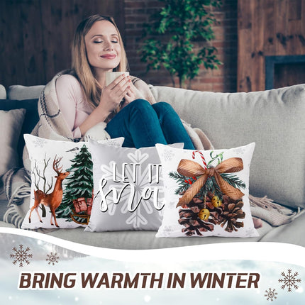 Peryiter 9 Pieces Winter Pillow Covers 18 x 18 Inch Christmas Trees Truck Wreath White Christmas Pillow Cases Winter Holiday Farmhouse Pillow Couch Covers for Winter Christmas Decorations