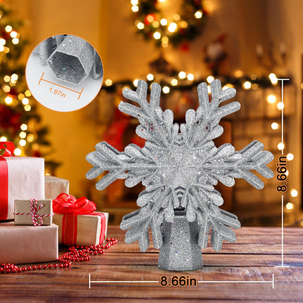 Christmas Tree Topper, 3D Rotating Silver Snowflake Pattern Projector for Xmas Tree Topper, Hollow Design Christmas Decorations, Christmas Decor