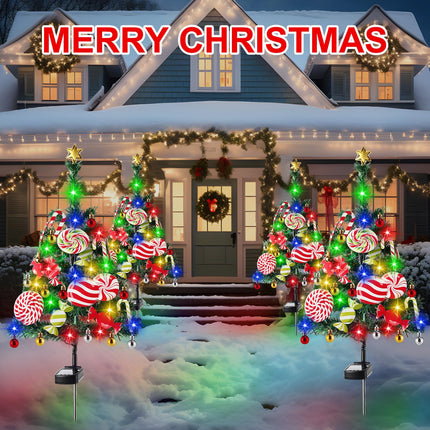 4 Pack 34 inch Solar Christmas Tree Lights Outdoor Waterproof Christmas Decorations Tree Lights Garden Stake Lights Decor 80 LED Lights Xmas Tree Light for Pathway Lawn Patio Yard Landscape