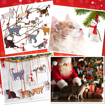 Yalikop 24 Pcs Christmas Wooden Ornaments for Tree Christmas Dinosaurs Hanging Ornaments Cute Xmas Holiday Dinosaur Wood Tree Decorations for Christmas Party Favors(Cat)