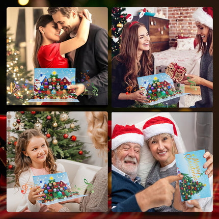 BHR Pop Up Christmas Cards with Music and Lights, Musical 3D Christmas s Greeting Cards, Handmade Christmas Tree (Envelope Included)