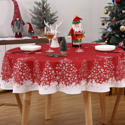 ROYGROW 60 Inch Round Christmas Snowflake Tablecloth with Tree Decorations Washable Table Cover for Festive Party Picnic Dinner Decor