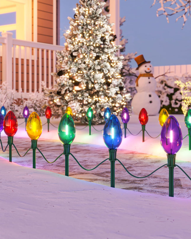 SURAIELEC Jumbo C9 Christmas Lights, 20FT C9 Christmas Pathway Lights Outdoor, 10 Multi Color Giant LED Bulbs, 10 Ground Stakes, Walkway Lights for Holiday Yard Lawn Garden Decorations, UL Listed