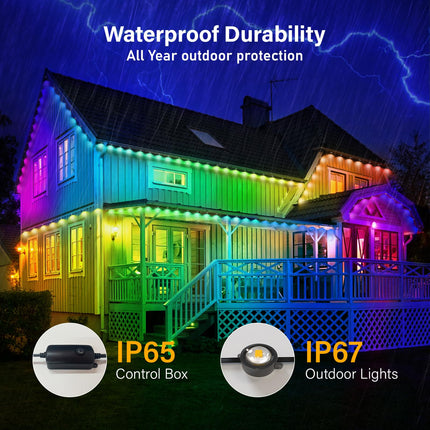Permanent Outdoor Lights 50.5ft, RGB Smart Eaves Lights with 30 LED Lights, IP65 Waterproof Lighting House Lights Outdoor for Halloween, Christmas, Work with Alexa, Black