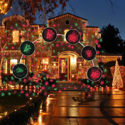 Snowman LED Projector Christmas Projector Lights Outdoor with Remote, Red & Green Holiday Light Show for Christmas, Snowflake Pattern, Adjustable Projection Distance, for Yard Garden Home Decor