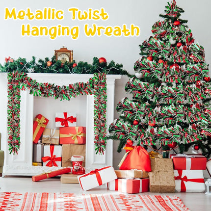 50 Feet Christmas Tinsel Garland,Metallic Twist Hanging Wreath Shiny Xmas Tree Ornament for Home,Stairs,Indoor,Outdoor Decorations,Party Supplies(Red,Green,Silver)