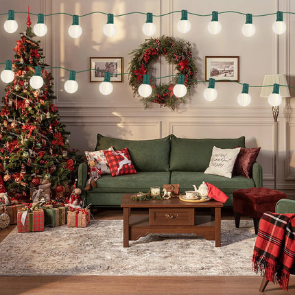 Abeja 25Ft Frosted White String Lights, G40 Globe Patio String Lights with 27 Frosted White Bulbs, Vintage Backyard Patio Lights for Backyard Porch Balcony Party Wedding Umbrella- Green Wire