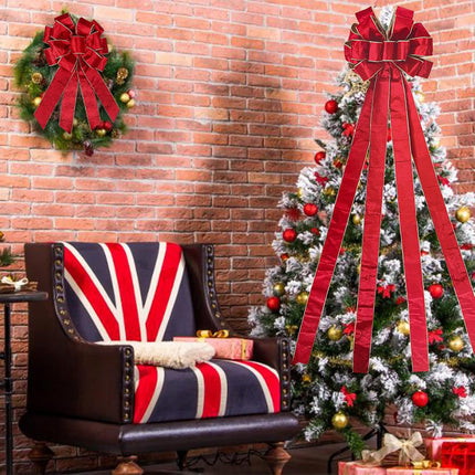 Red Bows for Christmas Tree 13x 53 Inch/Pieces Christmas Tree Topper Bow Red Velvet Fabric Bows Winter Decor for Home Christmas Garland Wedding Party (Red)