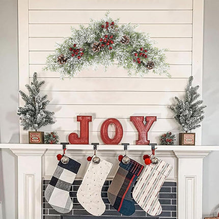 Ileading 25.6inch Artificial Christmas Swag Christmas Door Swag with Pine Needles and Red Berries Snowy Pine Cones Christmas Swag Wreath Mailbox Swag Christmas Decorations for Front Door Window Wall
