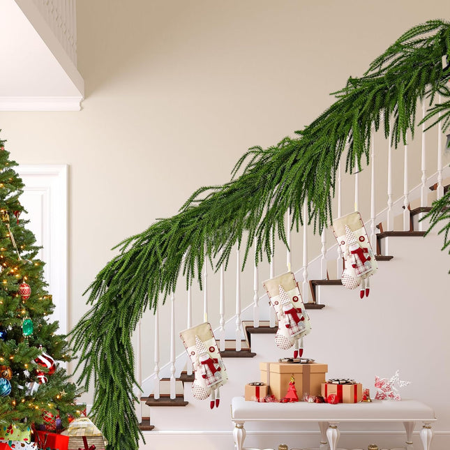 Norfolk Pine Garlands - Real Touch Winter Evergreen Garland for Christmas Décor | 6 Ft Realistic Greenery Ideal Decor for Mantle Table Staircases Indoor Holiday Christmas Porch Door Decorations