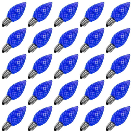 Meconard C7 Led Replacement Christmas Light Bulbs, C7 Shatterproof Led Bulbs for Christmas Indoor Outdoor String Lights, E12 Candelabra Base, Commercial Grade Holiday Bulbs, Blue, 25 Pack