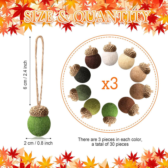 Tatuo 30 Pieces Fall Wool Felt Acorn Ornaments Autumn Felt Acorn Pom Balls Plush for DIY Crafts Thanksgiving Christmas Tree Hanging Ornaments Party Favors Farmhouse Mantel Wall Decor(Vintage Colors)