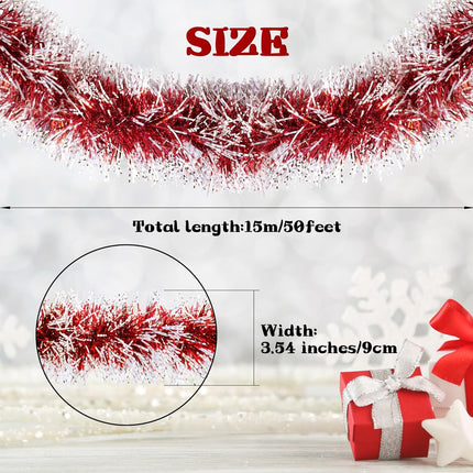 50 Feet Christmas Tinsel Garland,Metallic Twist Garland,Shiny Hanging Garland Ornaments for Christmas Tree Home and Party Decoration(Bright Red)