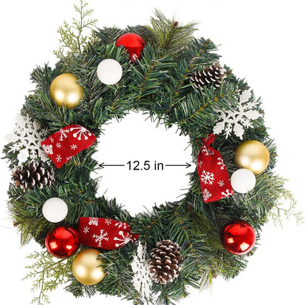 Christmas Wreath 22 Inches Door Wreath, Green,Snowflakes,Decorated with Ball Ornaments,Decorated with Pine Cones
