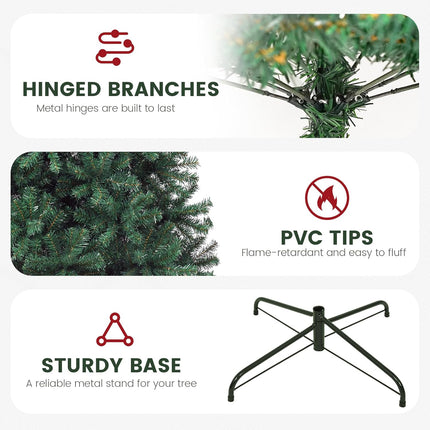 JEAREY 6ft Artificial Holiday Christmas Tree, Premium Hinged Spruce Holiday Xmas Tree for Home, Office, Party Decoration with 1000 Branch Tips, Easy Assembly, Metal Hinges & Foldadble Base, Green