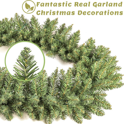 9 ft Pre-lit Christmas Garland, Christmas Artificial Garland with 300 Branch Tips for Stairs Wall Door Indoor Outdoor Garland with Battery Operated Timer