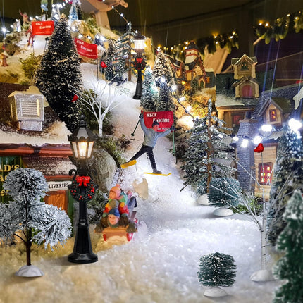 14 Pcs Christmas Accessories Village Figurine Miniature Pine Trees Snow Artificial Christmas Trees Bare Branch Trees Street Lights Lamps for Xmas DIY Crafts Winter Room Landscape (Exquisite Style)
