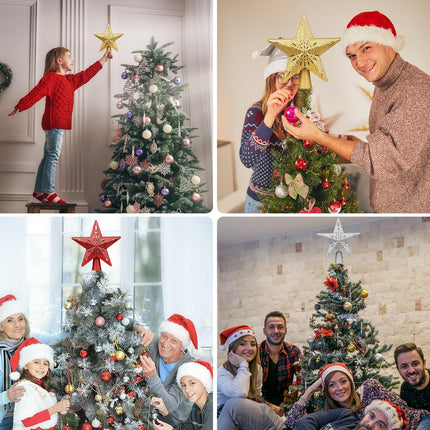 Star Christmas Tree Topper Lighted with 6 Projection Modes - Spark Christmas Decorations Treetop LED Rotating Glitter Decor(Silvery)