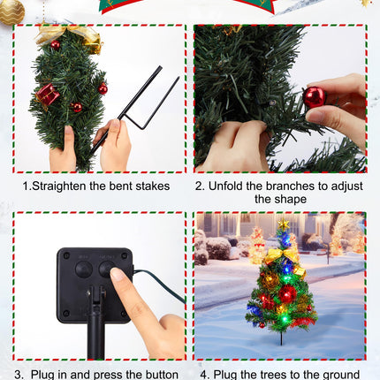 Brightown Solar Christmas Tree Outside, 4 Packs Solar Christmas Decorations Outdoor Yard Xmas Pathway Christmas Trees Sidewalk Driveway Walkway Gravesite Cemetery Outdoor Christmas Decorations