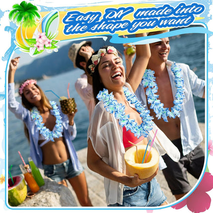 12 Pcs Tropical Flower Banner Hawaiian Garland Luau Flower Leis Garland Bulk Hawaii Party Decor Tropical Garland for Hawaii Summer Luau Tropical Decor(Blue)