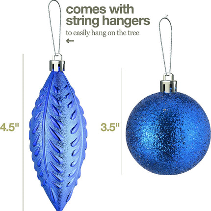 Prextex Christmas Tree Ball Ornaments - Blue Christmas Ornaments Set for Christmas, Holiday, Wreath and Party Decorations (24 pcs - Small, Medium, Large) Shatterproof
