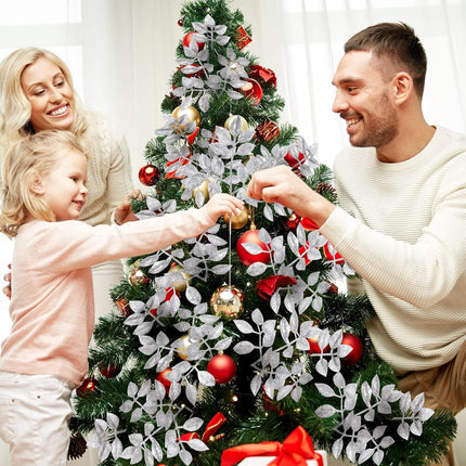 Chuangdi 30 Pcs Christmas Glitter Picks 12 Inch Artificial Xmas Tree Sprigs and Twigs Glitter Spray Christmas Trees Leaves Plastic Xmas Decoration Fake Bunch Stem for DIY Garland Wreath(Silver)