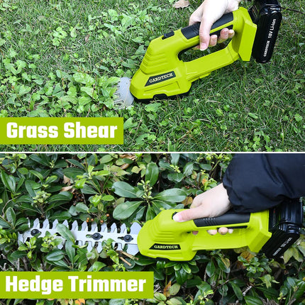 Cordless Grass Shear + Pole Hedge Trimmer with 60inch Extension Pole, Gardtech 2-in-1 Battery Powered Handheld Shrubber Trimmer - with Battery Case & Quick Charger