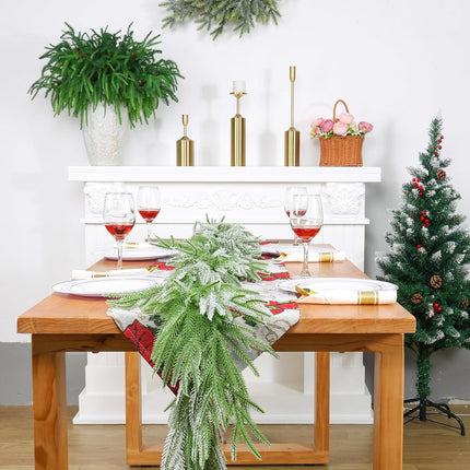 2 Pcs Snow Flocked Norfolk Pine Garlands, 72 Inch Real Touch Winter Pine Garland, Green Artificial Greenery Garland for Table, Mantle, Wall, Indoor, Outdoor Christmas Decorations