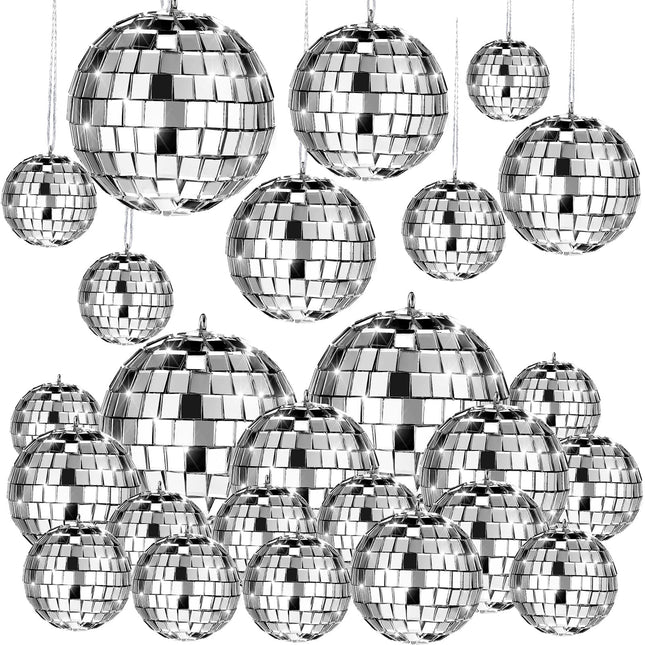 MTLEE Christmas Disco Balls Ornaments Hanging Mini Mirror Disco Balls with Rope Different Size Cake Topper Bulk Disco Themed Party Decorations Birthday Supplies(2.4 Inch, 2 Inch, 1.6 Inch, 1.2 Inch)