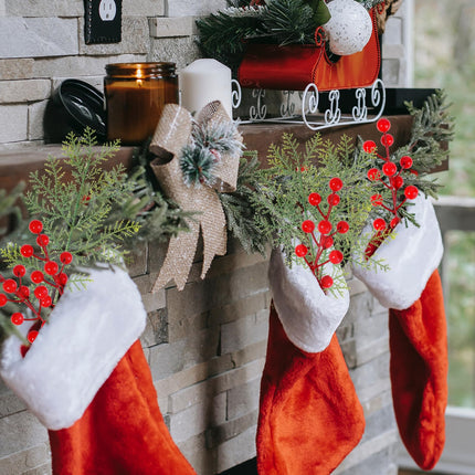 50PCS Artificial Pine Leaves Branches with 8PCS Artificial Red Berry Stems Christmas Artificial Pine Branches Green Plants Pine Needles for DIY Christmas Garland Wreath Decoration