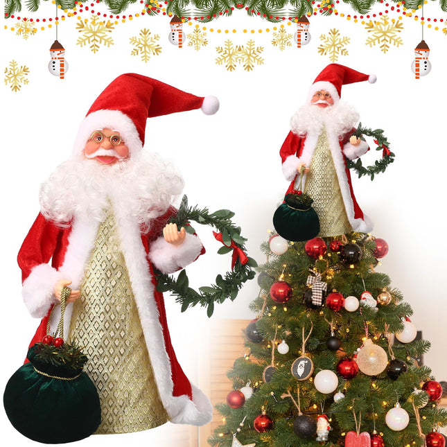 Christmas Santa Treetop 12 Inch Large Christmas Tree Topper with Hat and Clothes Hanging Berry Wreath for Christmas Tree Decorations Party Home Decor(Red)