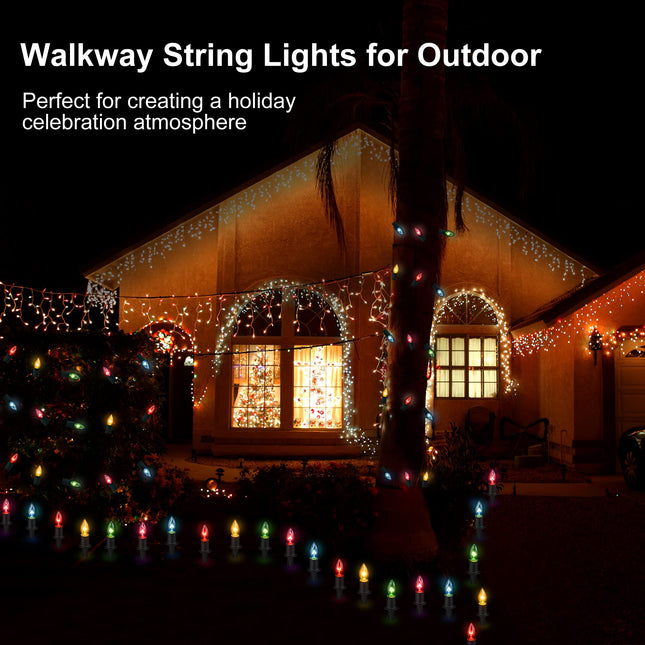 Christmas Pathway Lights Outdoor 29ft, 25 Packs C9 Christmas Walkway Lights with Stakes for Outside, Multicolor Xmas Pathway Lights for Christmas Outdoor Decorations