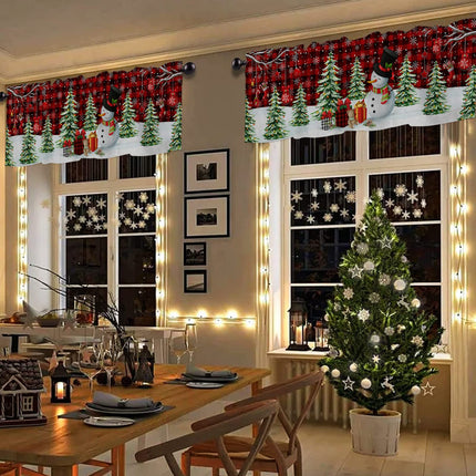 Christmas Snowman Curtain Valances for Windows Living Room, Winter Snowflake s Xmas Tree Curtain Toppers and Valances for Bedroom, Red Black Plaid Valance Kitchen Curtains with Rod Pocket 54"x18"