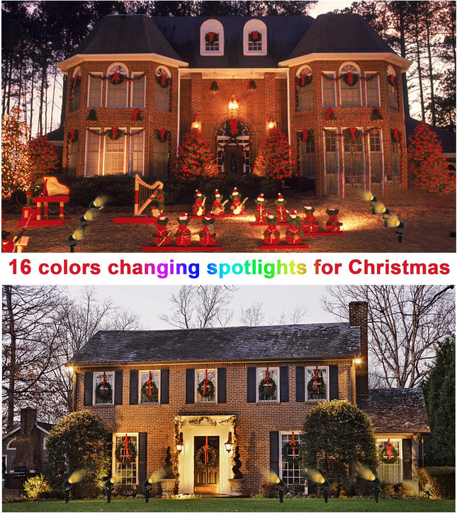 VOLISUN Christmas Spotlights Low Voltage Landscape ligths with Transformer Christmas Outdoor Uplights,16 Color Changing Waterproof Pathway Lights for House Indoors/Yard/Path/Garden(4 Pack)