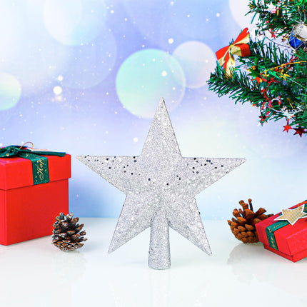 8 Inch Christmas Tree Topper, Glitter Star Tree Topper Christmas Tree Decoration Ornaments for Xmas Holiday Treetop (Silver)