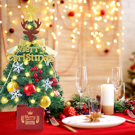 Mini Christmas Tree, 24 Inch Small Christmas Tree, Artificial Table Top Christmas Trees with Lights, Star Treetop and Ornaments, DIY Christmas Decoration, Holiday Decorations Xmas Indoor, Home Decor