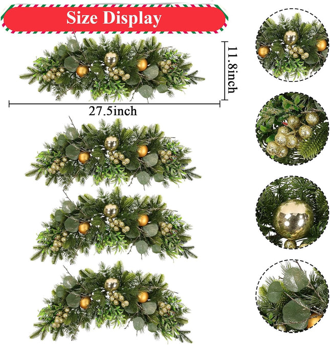 U'Artlines Christmas Swag for Front Door, 27.5" Artificial Decorative Swag with Glitter Gold Berry, Christmas Ball for Indoor & Outdoor Window Wall Fireplace Mantle Home Holiday Xmas Decor Swag