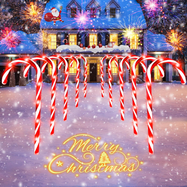 PINPON Christmas Decorations Candy Cane Lights 10 Pack, 21" Outdoor Christmas Lights Pathway Markers with Stake, Connectable Bright Candy Cane Xmas Decor for Garden Patio Yard Walkway Home Indoor, Red