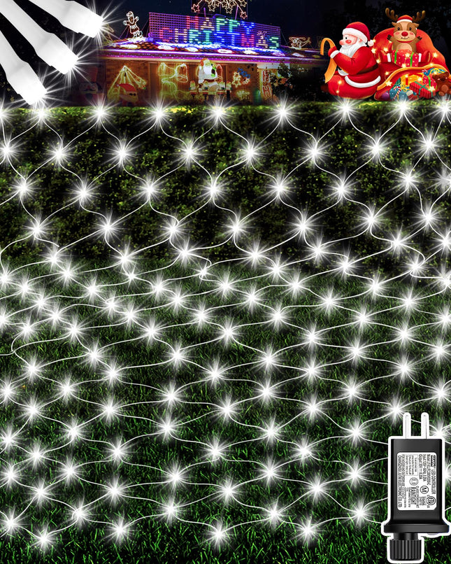 9.8ft x 6.6ft Christmas Net Lights, 200 LED Net Lights with 8 Modes, Connecable, Timer, Waterproof Halloween Lights Outdoor Bush Mesh Lights for Home Garden Wedding Xmas Decorations - Cool White