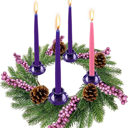 [ Safety Fire Retardant ] Christmas Purple Advent Wreath Decoration, Lifelike Spruce Christmas Centerpiece with 4 Candle Holder Pinecone 6 Berry Advent Decor for Table Holiday Home Church(No Candles)