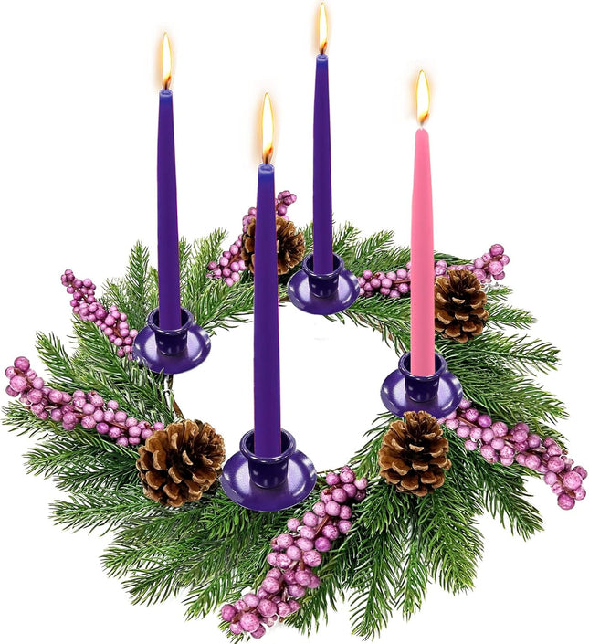 [ Safety Fire Retardant ] Christmas Purple Advent Wreath Decoration, Lifelike Spruce Christmas Centerpiece with 4 Candle Holder Pinecone 6 Berry Advent Decor for Table Holiday Home Church(No Candles)